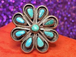 Vintage Sterling Silver Zuni Ring Native American Turquoise Petti Point Old Pawn