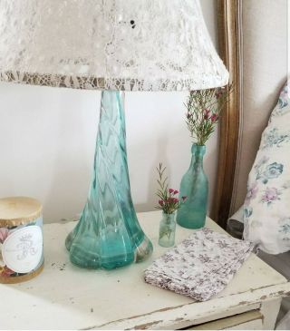 Rachel Ashwell Shabby Chic Couture Teal Glass Lamp Rare
