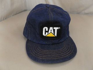Vintage Cat Caterpillar Patch Denim Snapback Trucker Hat Cap U.  S.  A.  Nos ?