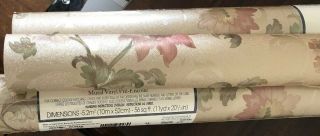 2,  Vtg Mirage wallcovering wallpaper pre pasted sheet vinyl 56 sq.  ft.  gold floral 8