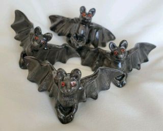 Rare Fitz & Floyd Ff Made In Japan 4 Ceramic Bat Napkin Rings Vintage Halloween