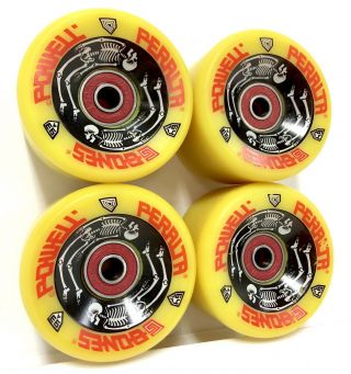 Nos Powell Peralta 1987 Yellow G - Bones Skateboard Wheels 64mm Vintage