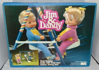 Vintage Ideal Jim & Dandy Twin Toddler Dolls With Action Swing Set