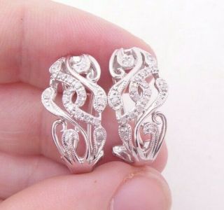 9ct White Gold Diamond Art Nouveau Design Earrings,  9k 375