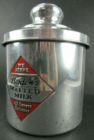 VINTAGE BORDEN ' S MALTED MILK SODA FOUNTAIN ADVERTISING TIN CANISTER c.  1940 ' s - 50s 4