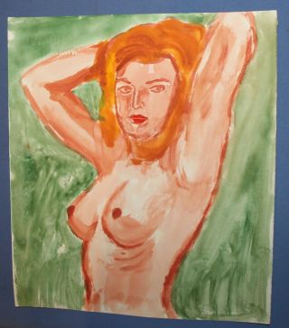 Vintage expressionist watercolor painting nude woman portrait 2