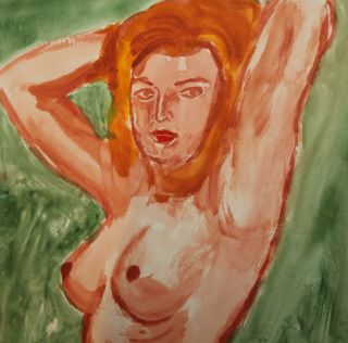 Vintage expressionist watercolor painting nude woman portrait 5