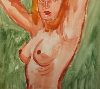 Vintage expressionist watercolor painting nude woman portrait 7