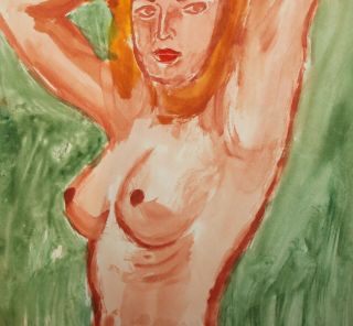 Vintage expressionist watercolor painting nude woman portrait 8
