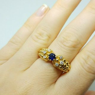 Fred Of Paris Vintage 18k Yellow Gold Diamond Blue Sapphire Ring 6.  1 G