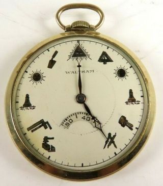 Antique Waltham pocket watch with Masonic symbols and Masonic chain 1928 2