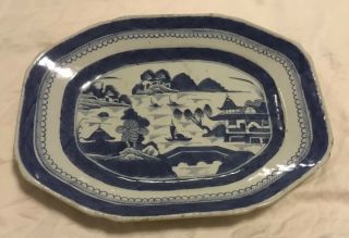 Antique Canton Blue & White Chinese Export 13 1/4 " Platter