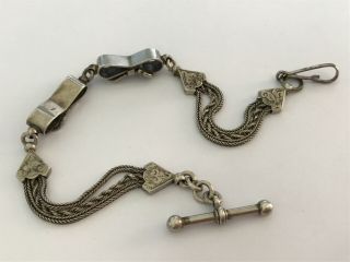 Antique Victorian 1890’s silver ladies watch chain bracelet.  8 3/4” 3