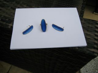 Norwegian Stg.  Silver & Blue Enamel Ring And Earrings - David Andersen Norway