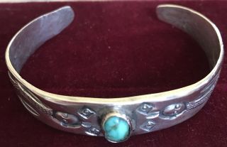 Vtg Native American Turquoise Sterling Silver Cuff Bracelet Unsigned 1 Stone 26g