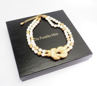 Vintage Etruscan Faux Pearl Gold Tone Metal Necklace Mary Mcfadden Franklin