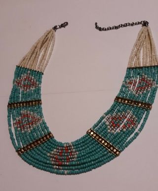 Old Pawn Turquoise Beads Necklace Native American Vintage 18  To 23