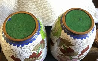vintage Cloissone Enamelled Vases - 8 Inches High with wooden stands 3
