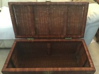 Vintage Wicker Rattan Chest Steamer Trunk Oriental Brass Hardware Bohemian 32”L 6