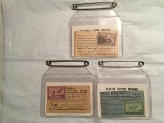 3 Vintage Jersey Hunting Licenses With Duck Stamps 1937 - 1939 Htf