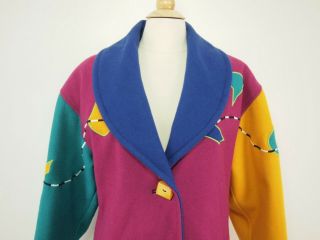 1980s CINDY OWINGS DESIGNS Vintage Colorful Wool Shawl Collar Jacket M 3