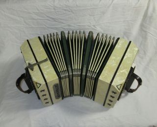 Vintage Antique Mother of Pearl Concertina Accordion w/ Carrying Case 2