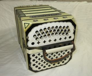 Vintage Antique Mother of Pearl Concertina Accordion w/ Carrying Case 6