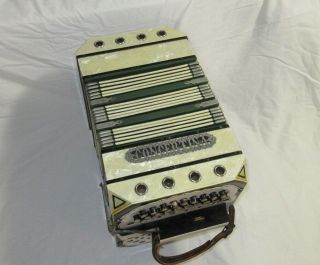 Vintage Antique Mother of Pearl Concertina Accordion w/ Carrying Case 9
