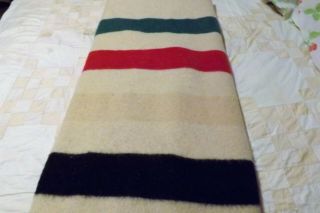 4 Point Hudson Bay? Vintage Blanket W Red Green Black Stripes From 