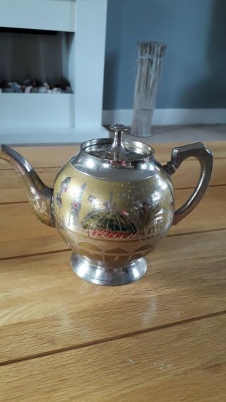 Vintage Metal Teapot Made In India 6 " In Height Decorated With Engravings