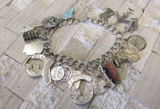 Sterling Silver Vintage Charm Bracelet With 21 Charms 66.  7grams 5 - E7447