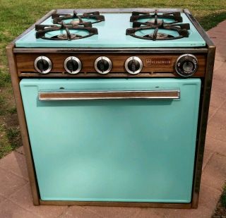 Vintage Rv Travel Trailer Camper Propane Stove Oven 4 Burner Lp Range Turquoise