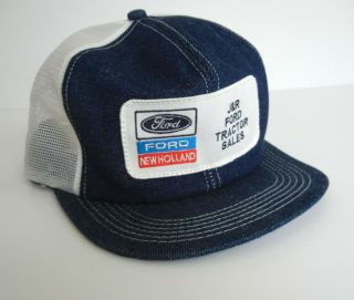 Vtg Ford Holland Tractors Snapback Mesh Denim Trucker Cap Hat W/ Patch Usa