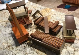 Mid Century Modern Wooden & Upholstered 1950s Doll Furniture Barbie With Boxes 3