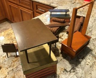 Mid Century Modern Wooden & Upholstered 1950s Doll Furniture Barbie With Boxes 4