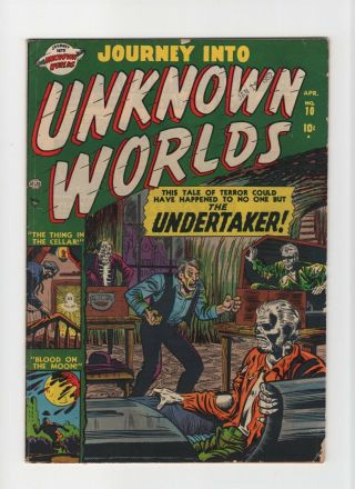 Journey Into Unknown Worlds 10 Fn 6.  0 Vintage Marvel Atlas Comic Zombie Cover