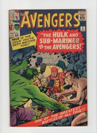 Avengers 3 Vintage Marvel Comic Key 1st Sub - Mariner & Hulk Team - Up Silver 12c