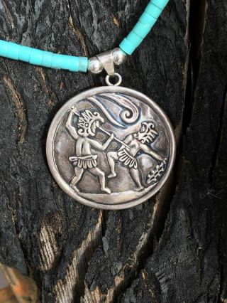 Sterling Silver Aztec Eagle Warriors Battle A.  Cazares Necklace Pendant Necklace
