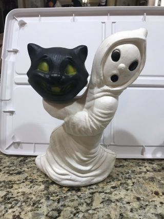Vintage Lighted Halloween Blow Mold Ghost With Cat
