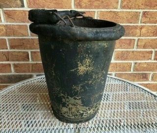 Antique Chicago Leather Fire Bucket Black Paint Primitive Vintage 1900