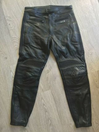 Mens Vintage Skintan Black Leather Motorcycle Trousers Size 34 Biker Harley