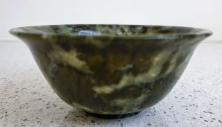 Antique Chinese Spinach Jade Finger Bowl Translucent Green White 5