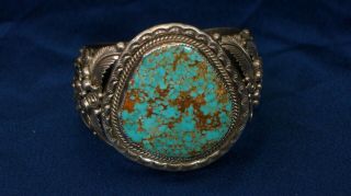 Vintage Navajo Signed J.  Delgarito Sterling Silver Turquoise Cuff 125.  8g