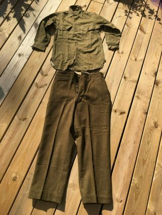 Ww2 14 1/2 X 32 Brown Wool Service Shirt & 33x31 Brown Wool Pants