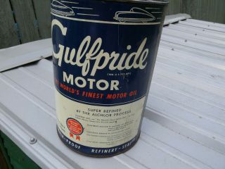 Vintage Gulf Motor Oil Can Big 5qt Advertising Service Gas Station Garage Ratrod 4