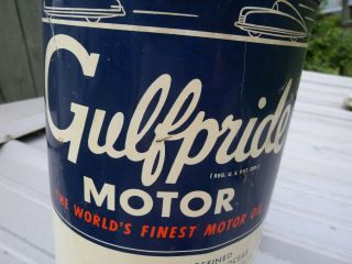 Vintage Gulf Motor Oil Can Big 5qt Advertising Service Gas Station Garage Ratrod 6