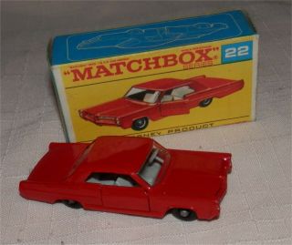 In Rare " F " Type Box.  1960s.  Matchbox.  Lesney.  22,  Pontiac Gp Sports Coupe,  Orig