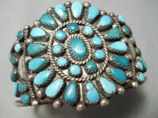 Ideal Vintage Navajo Turquoise Sterling Silver Cluster Bracelet Old