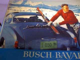 Vintage 1958 Busch Bavarian Beer Sign Karmann Ghia VW Lighted Volkswagen Skiing 5