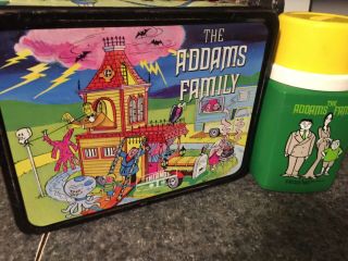 Addams Family Vintage Metal Lunchbox,  Thermos 1974 2